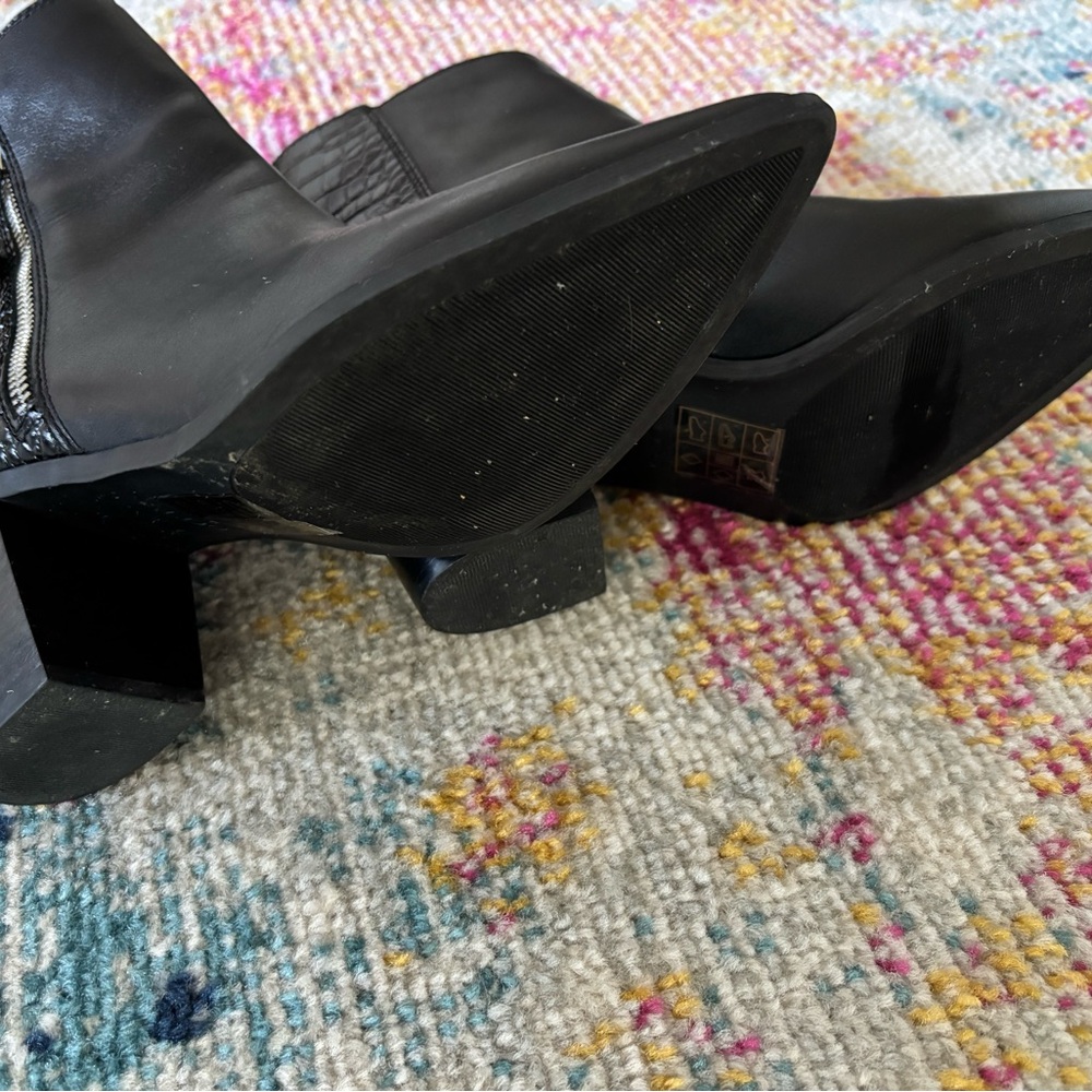 Black Leather Croc-Embossed Ankle Boots - Picture 6 of 8